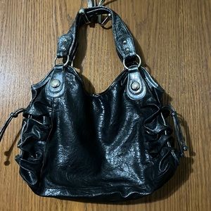 Black and grey metallic purse
